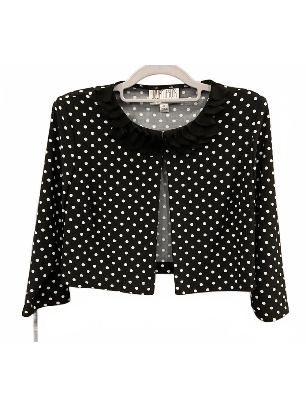 Julia Taylor New York Womens Black Jacket W/ White POKA Dots Size 6P